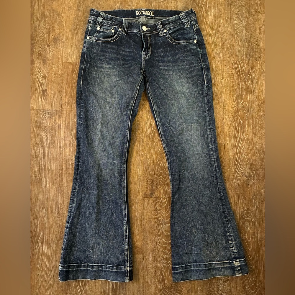 Rock & Roll Cowgirl Jeans 30x32 Dark Wash Bootcut Western Stretch Denim